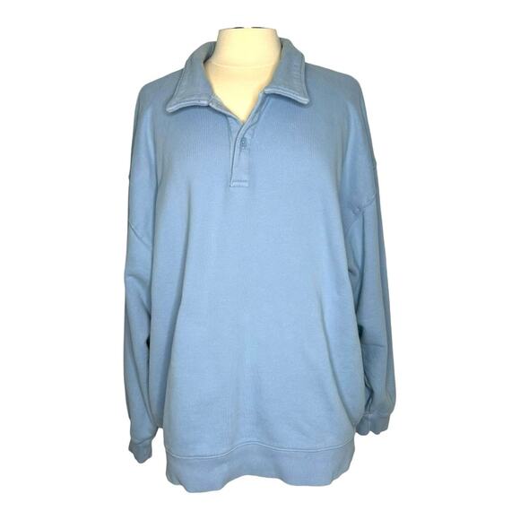 Aritzia Tops - Aritzia Tna Cozy Fleece Boyfriend Polo Sweatshirt in Blue 2XL